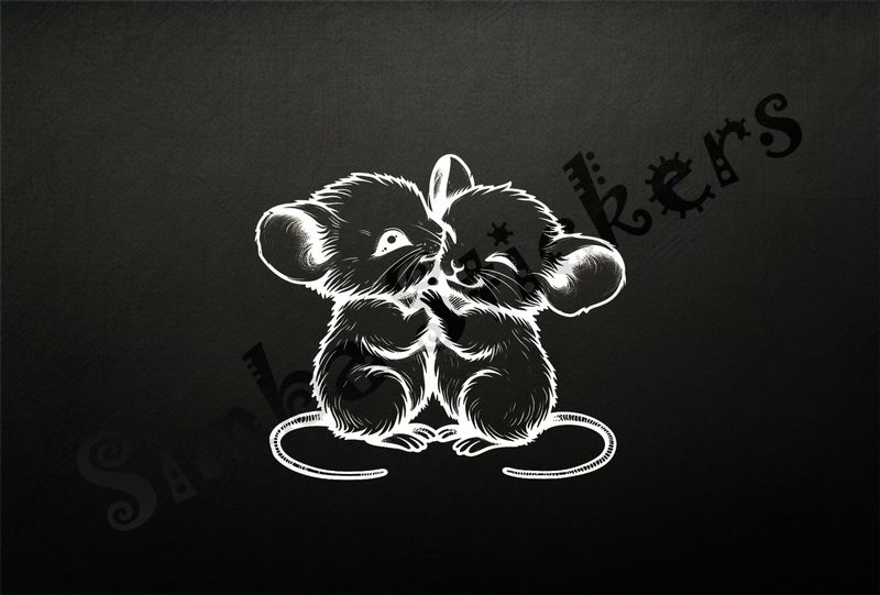 Baby mice cheek-to-cheek happily,  outline art