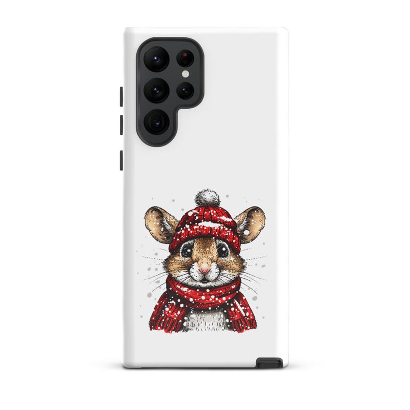 Tough Case for Samsung, Mouse wearing red winter hat and scarf in the snow, xg8dl3