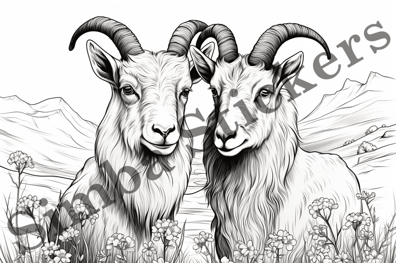Colouring pages, Bundle of goats in love, 10 images