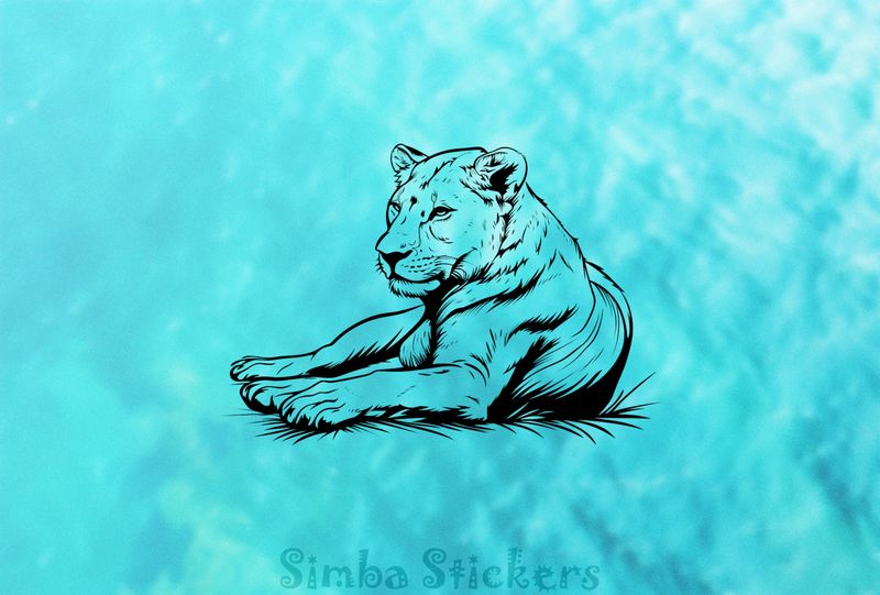 Lioness resting atentively in the Savanna, outline art, 90uvno