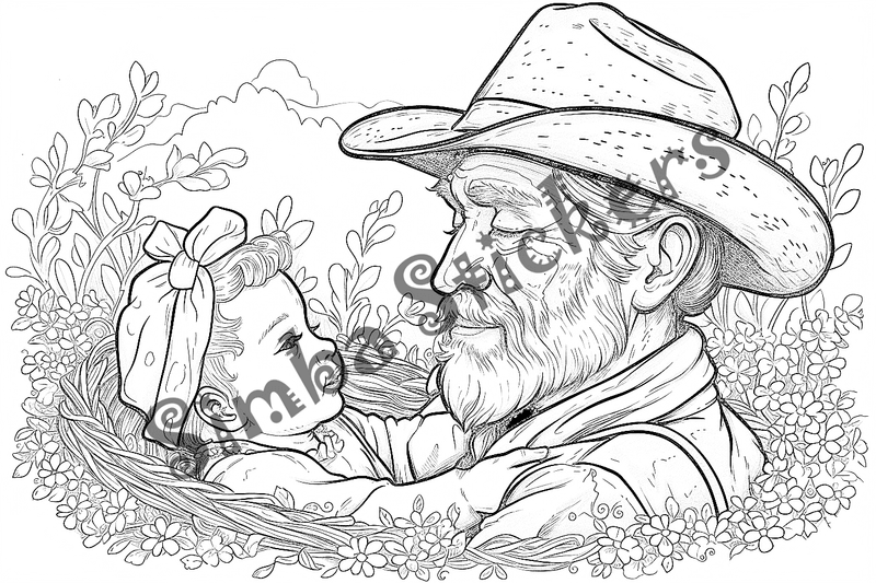 Colouring pages, bundle of people, grandfather with child, 10 images