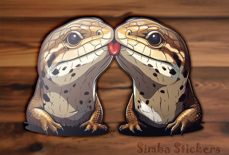 Brown lizards in love, tongues out