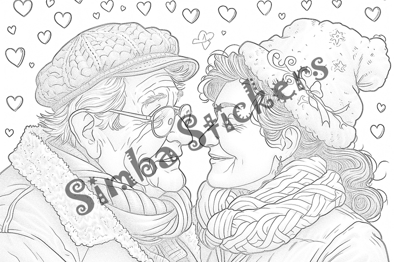 Colouring pages, bundle of people, elderly and grandparents with children, 50 images