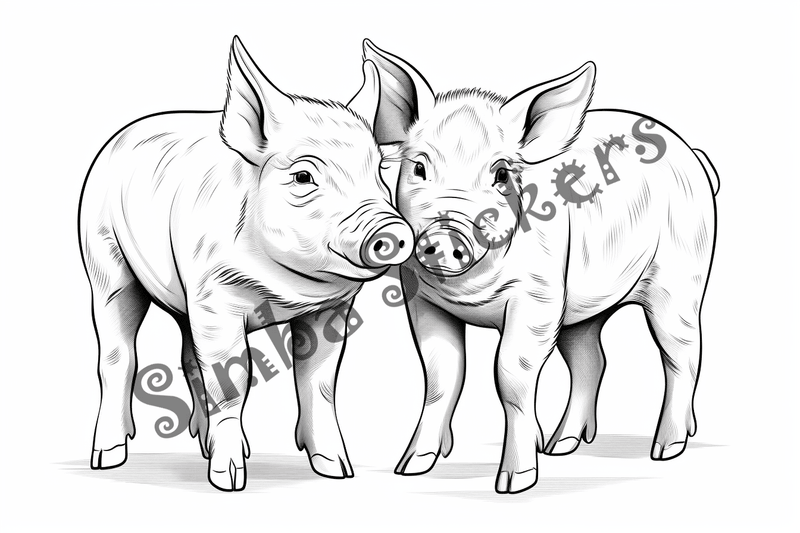Colouring pages, bundle of pigs in love, 10 images