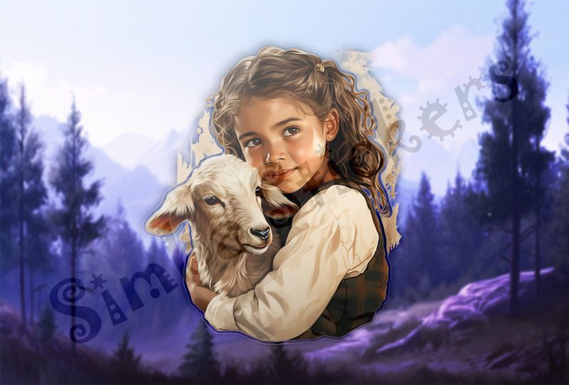 Goat kid in small girl&#x27;s embrace