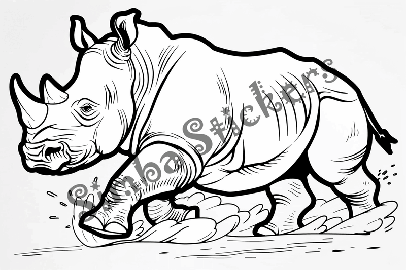 Colouring pages, bundle of rhinos running, 10 images