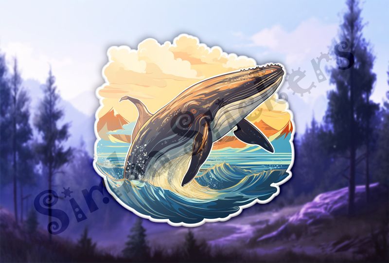 Whale leaping out of water at sunset