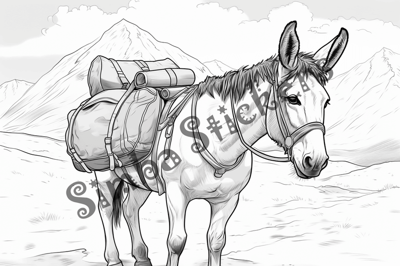 Colouring pages, bundle of donkeys with children, 25 images 2