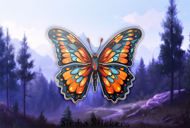 Colourful butterly orange and blue with wings outspread, ugiev1