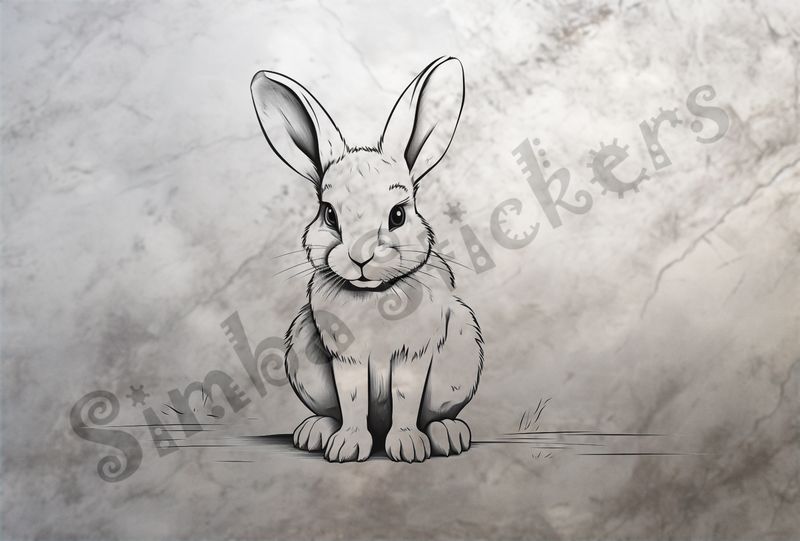 Hare sitting, looking straight ahead, outline art