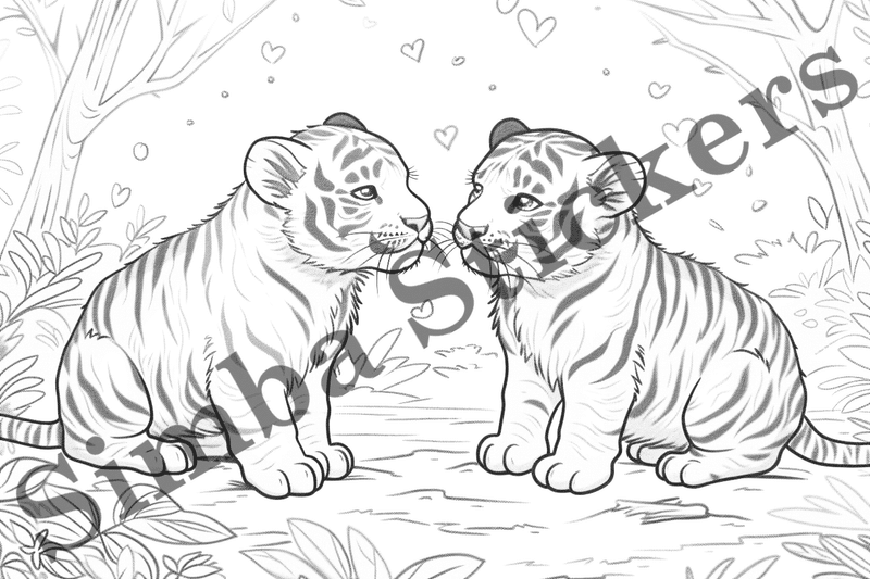 Colouring pages, bundle of tigers in love, 10 images