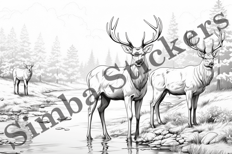 Colouring pages, bundle of deer, 25 images