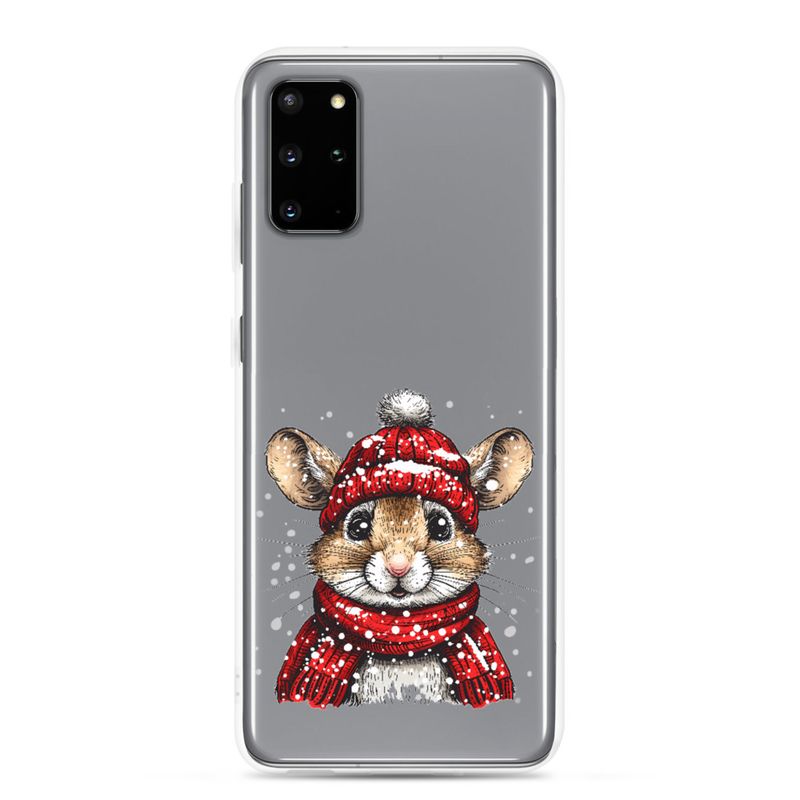 Clear Case for Samsung, Mouse wearing red winter hat and scarf in the snow, xg8dl3