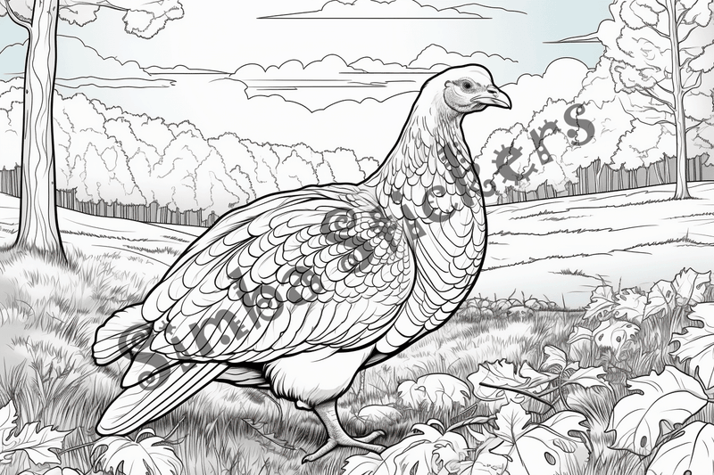 Colouring pages, bundle of turkeys on a farm, 25 images
