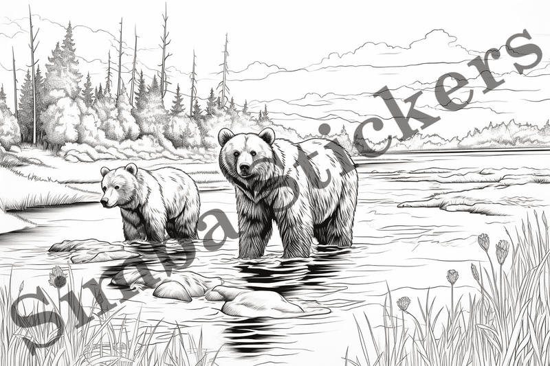 Colouring pages, Bundle of bears in love, 10 images