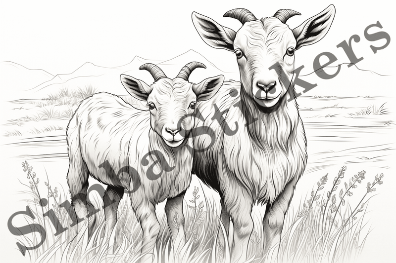 Colouring pages, Bundle of goats, 25 images