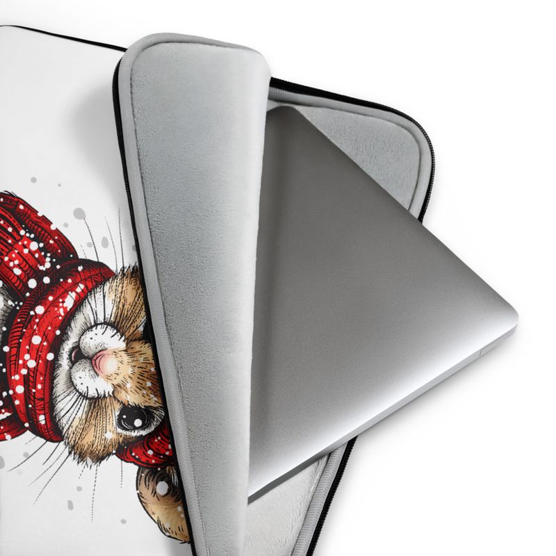Laptop Sleeve, Mouse wearing red winter hat and scarf in the snow, xg8dl3