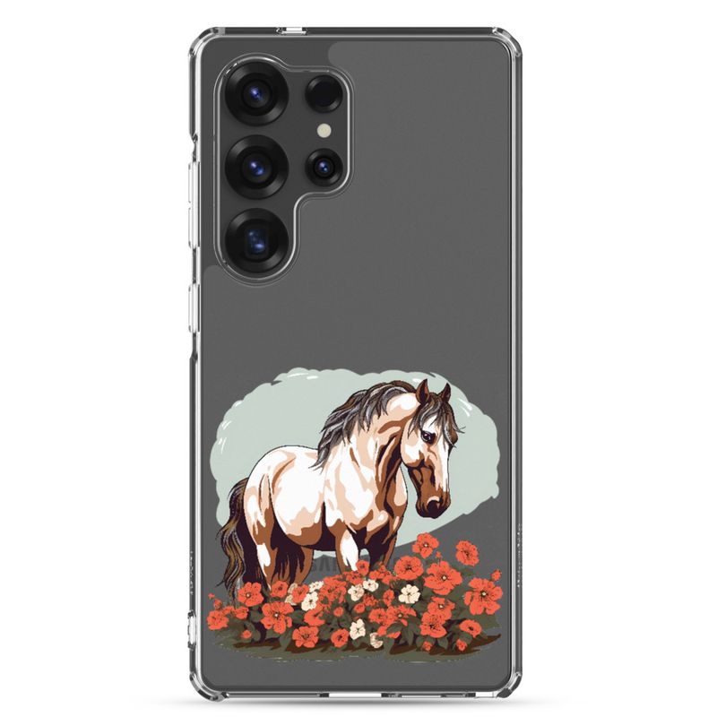Clear Case for Samsung, Brown horse in field of red flowers, n4w2fj