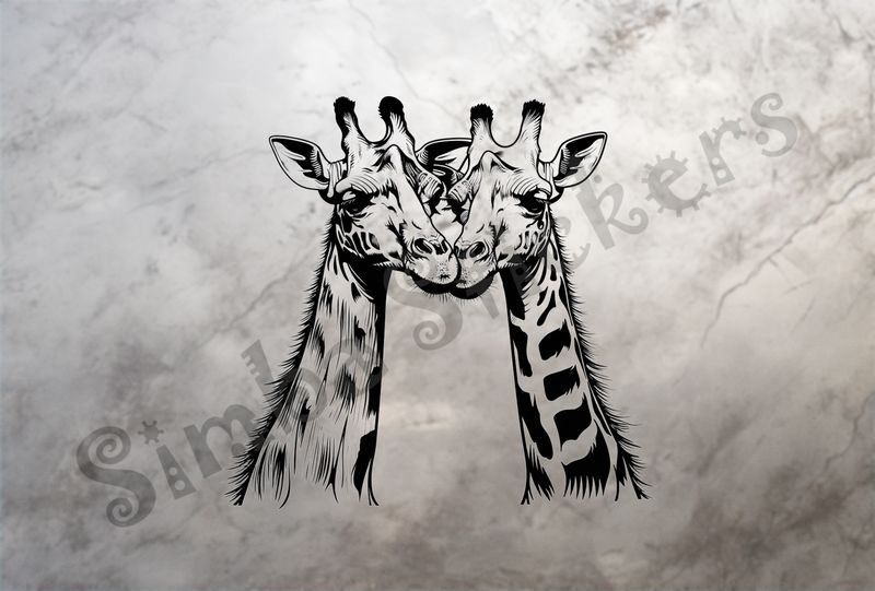 Giraffes nose-to-nose in love, outline art