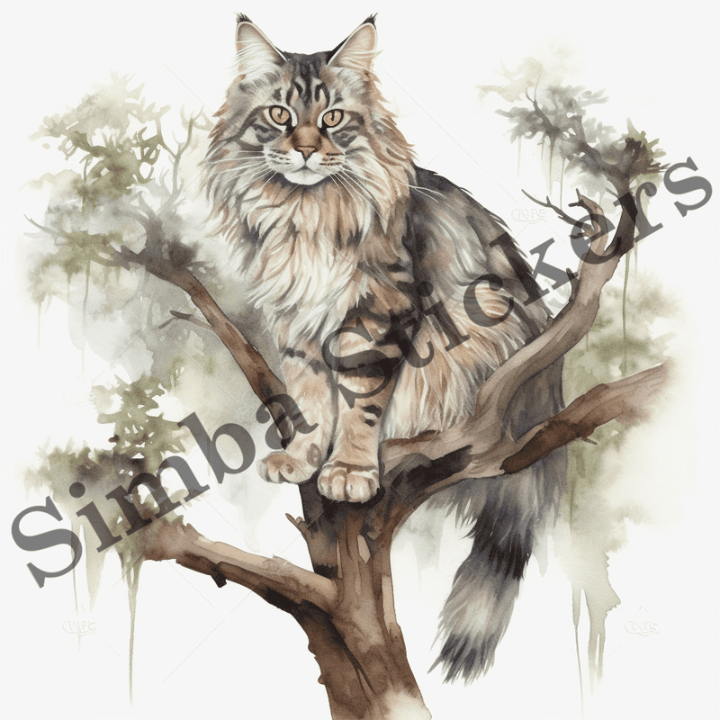 Maine Coon cats in trees, image set, 10 images
