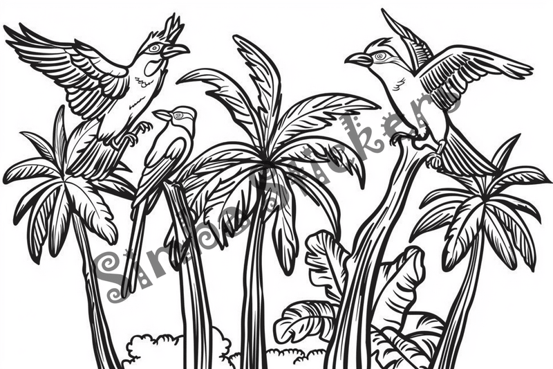 Colouring pages, bundle of Equatorial Rainforest landscape, 25 images