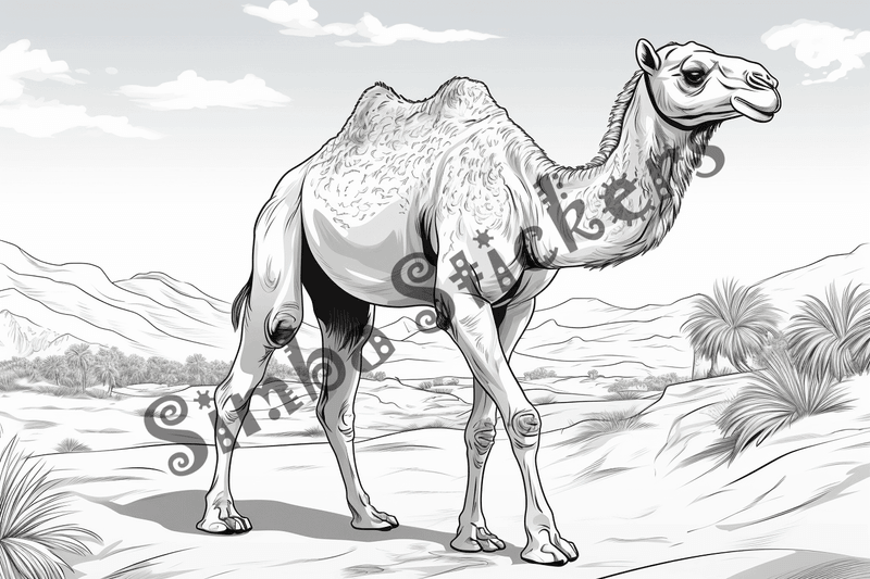Colouring pages, bundle of singular camels, 10 images