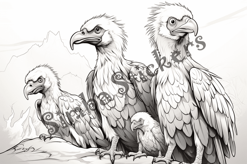 Colouring pages, bundle of vultures 2, 25 images, nffnc2