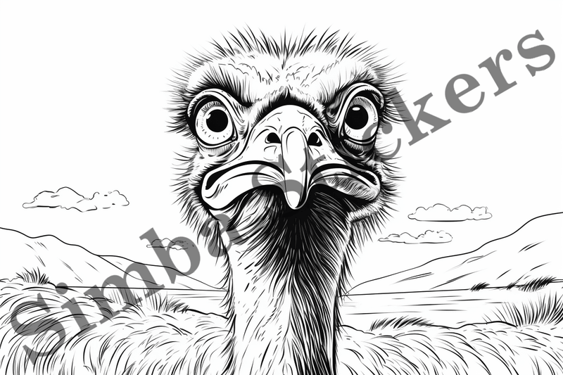 Colouring pages, Bundle of ostriches, 25 images