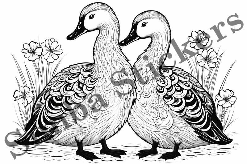 Colouring pages, Bundle of ducks in love, 10 images