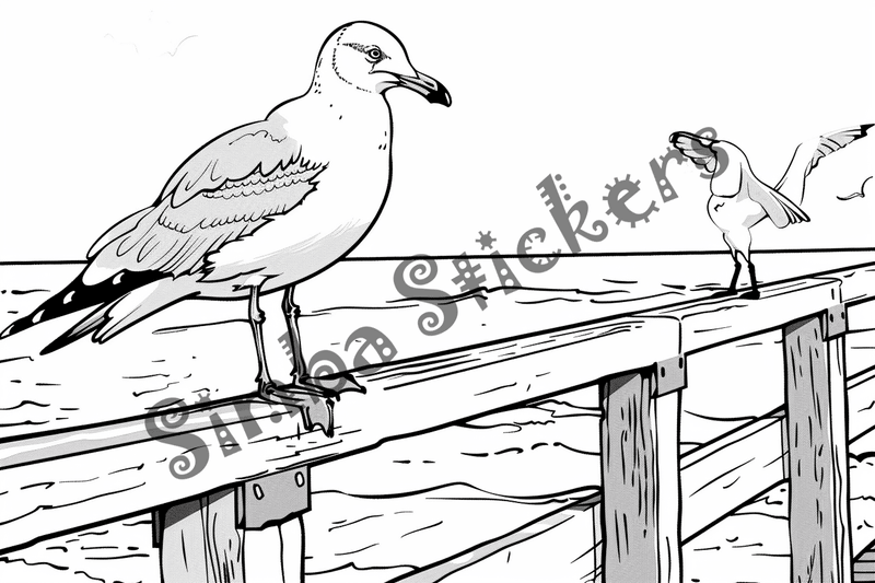 Colouring pages, bundle of seagulls on the seaside, 10 images