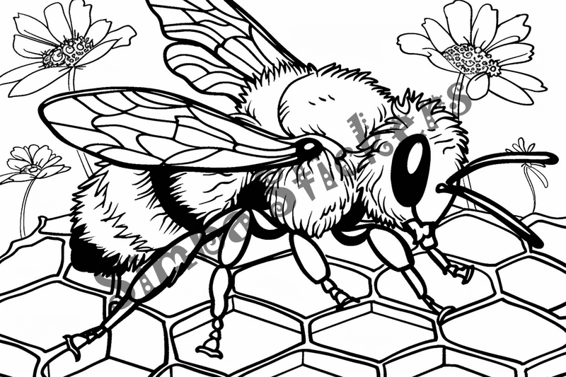 Colouring pages, bundle of bees with glasses, honeycombs or flowers, 25 images 2