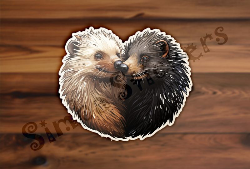 Porcupines in love nose-to-nose, in heart shape