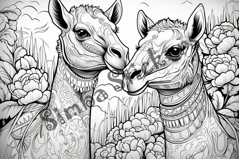 Colouring pages, bundle of camels in love, 10 images