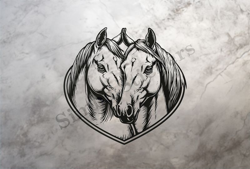 Horses nose-to-nose, in a heart, outline art