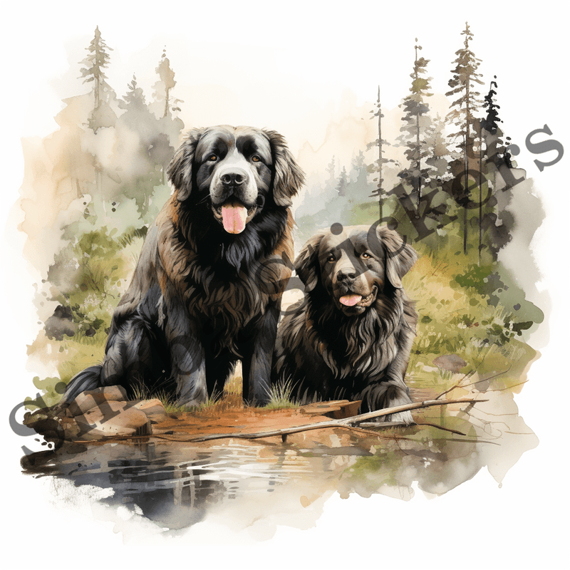 Newfoundland dogs, watercolour, image set, 10 images