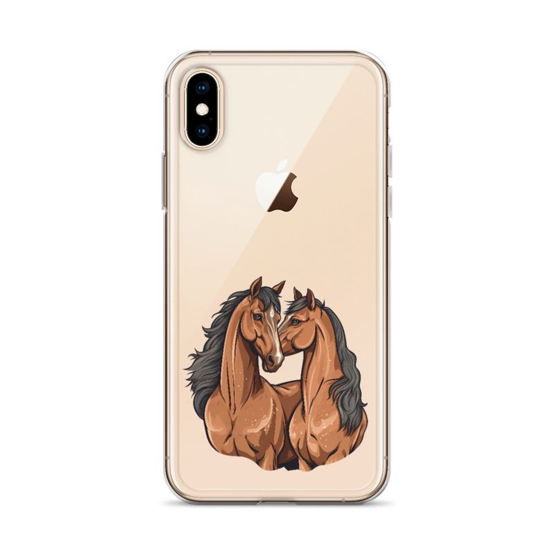 Clear Case for iPhone, Two brown horses snuggling, tdwcyd
