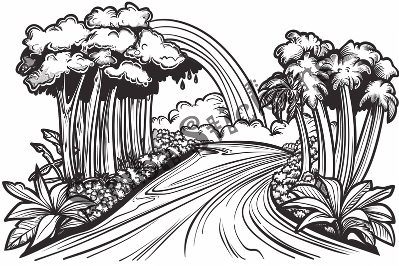 Colouring pages, bundle of Equatorial Rainforest landscape, 25 images