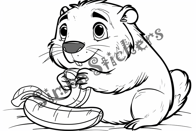 Colouring pages, bundle of beavers with food, 10 images