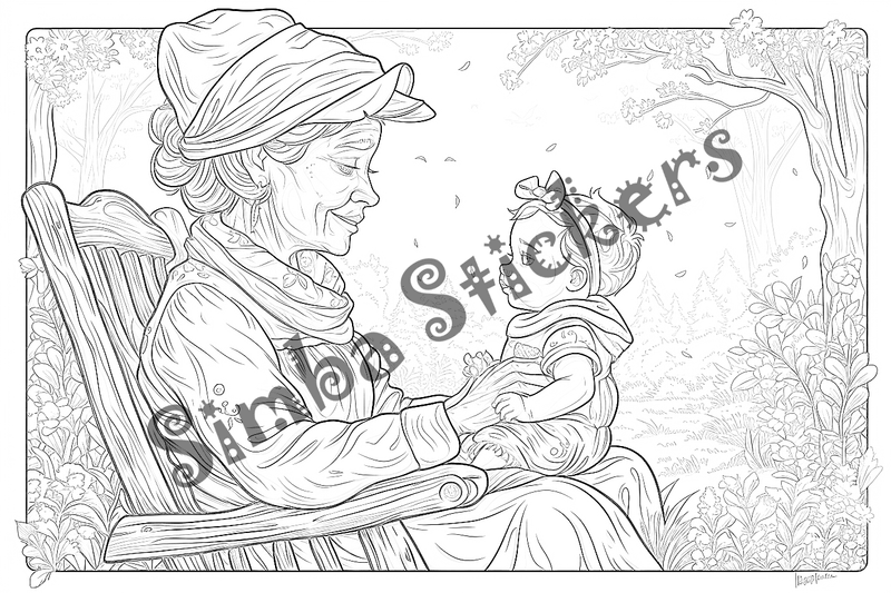 Colouring pages, bundle of people, grandparents and family, 25 images