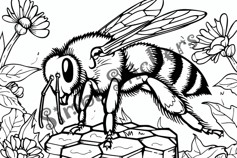 Colouring pages, bundle of bees with glasses, honeycombs or flowers, 25 images 2