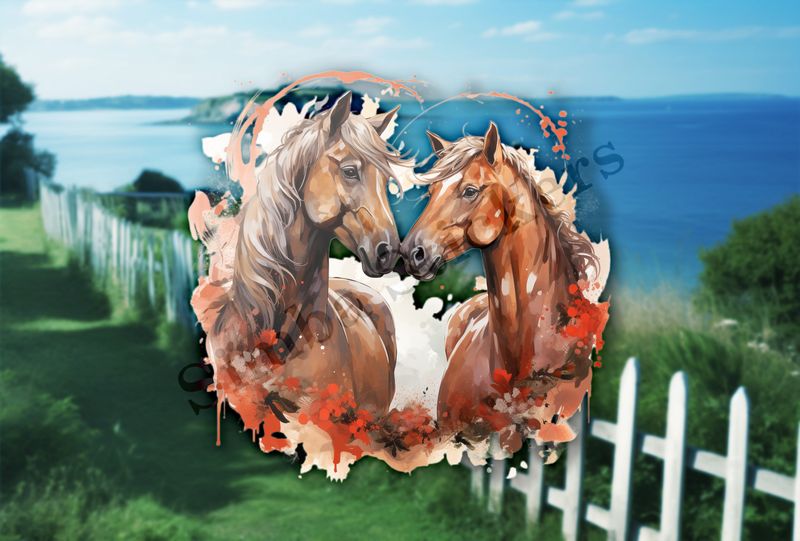 Horses in love, watercolour