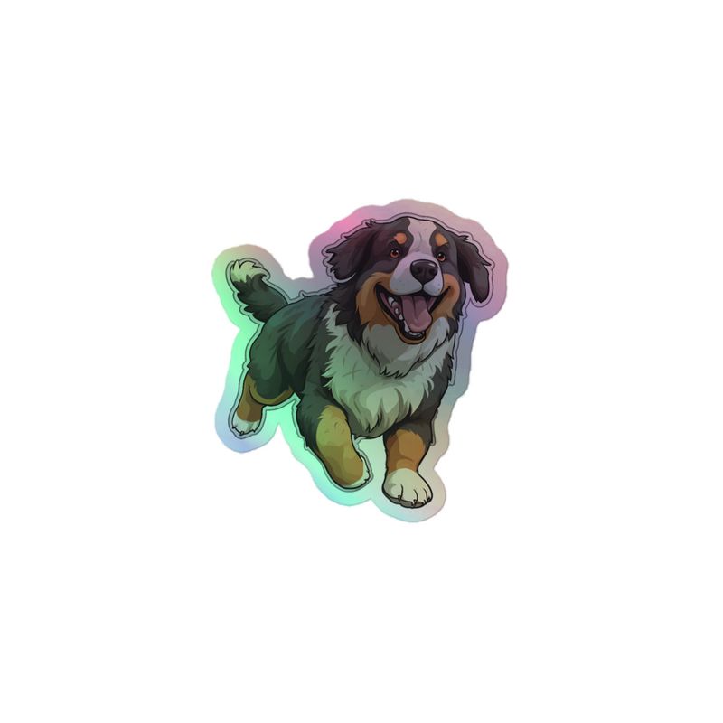 Kiss-Cut Holographic Stickers, Bernase Mountain dog running 