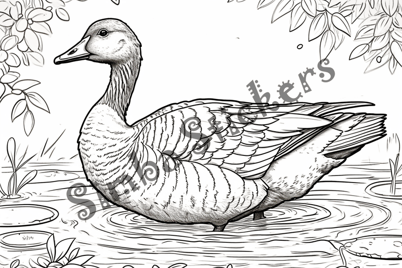 Colouring pages, bundle of geese in water, 10 images