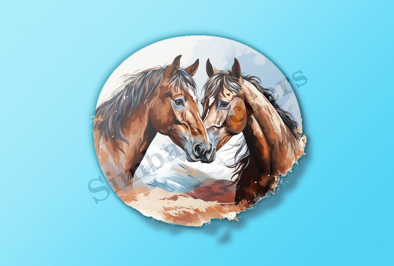 Horses nose-to-nose, watercolour