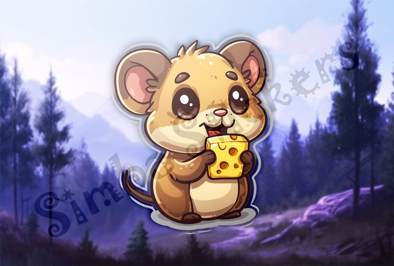 Small Mouse happily holding small bit of cheese