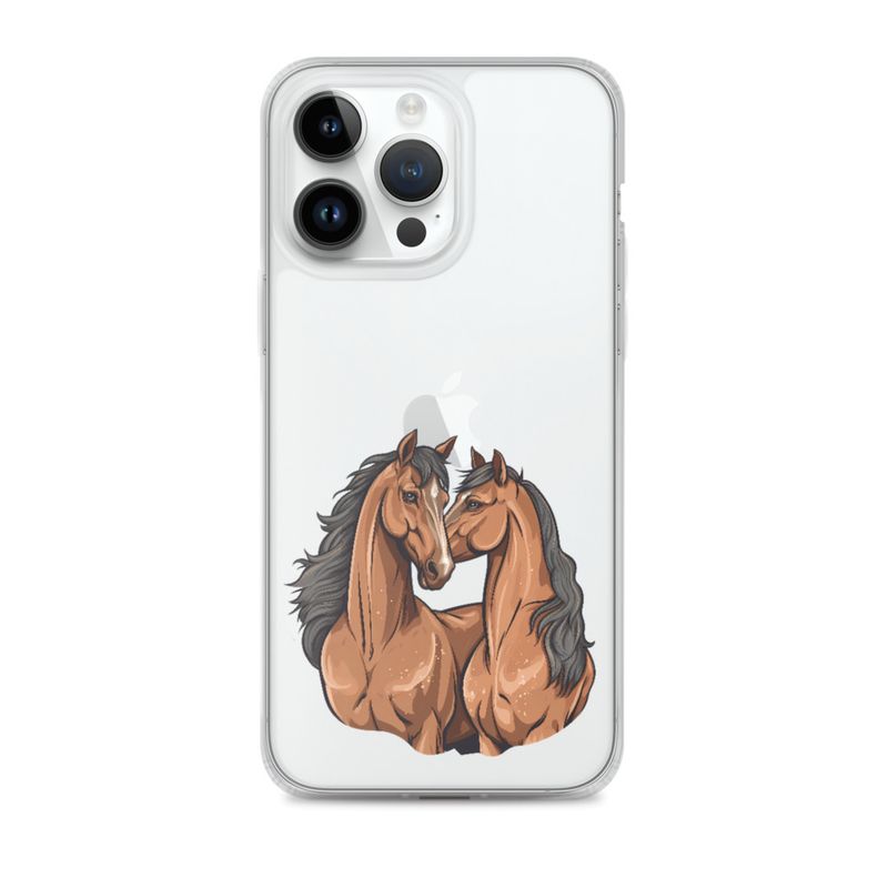 Clear Case for iPhone, Two brown horses snuggling, tdwcyd