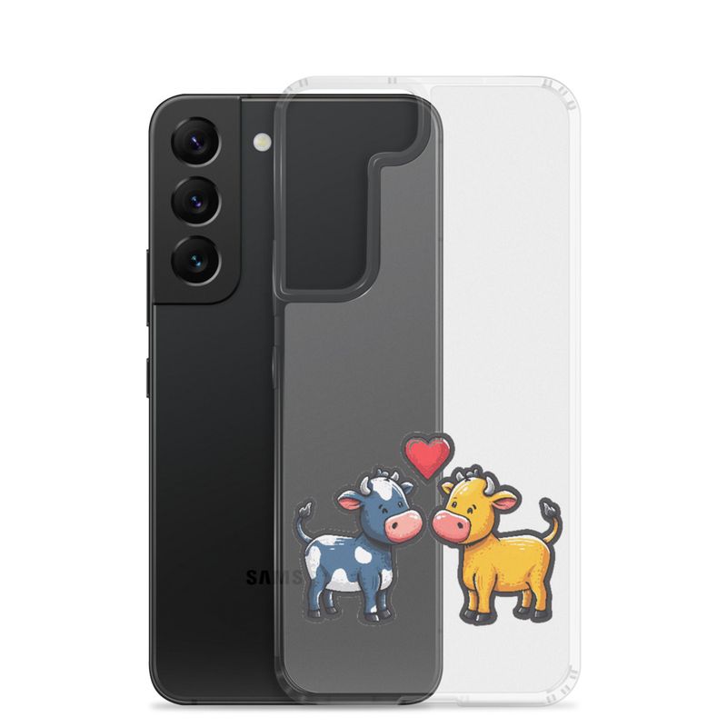 Clear Case for Samsung, Cattle, bull and cow in love, colourful , heart in picture, fvta2y