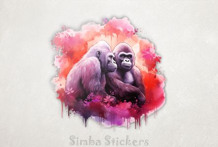 Gorillas in love in romantic colours, watercolour, dgghmm