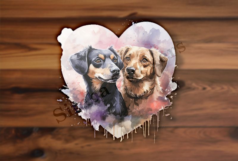 Dogs in love, watercolour