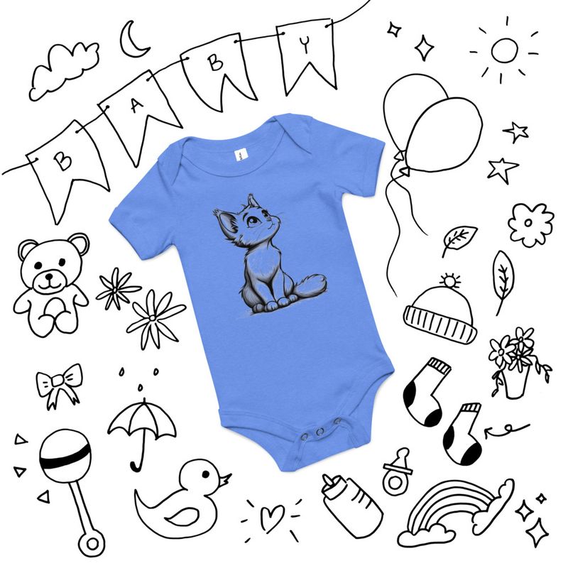Baby Short Sleeve One Piece, 3-24 Months, Cat kitten sitting up, looking cute